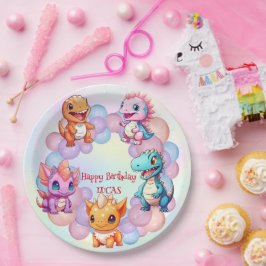 Schattigee dinosaurus Balloon School kinderen verj Papieren Bordje