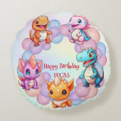 Schattigee dinosaurus Balloon School kinderen verj Rond Kussen (Achterkant)