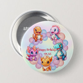 Schattigee dinosaurus Balloon School kinderen verj Ronde Button 7,6 Cm