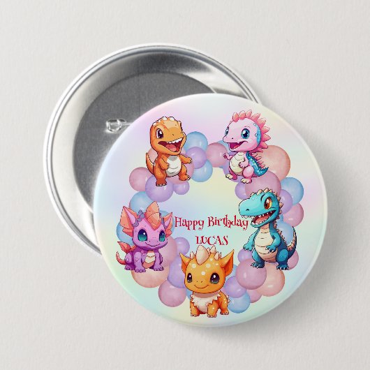 Schattigee dinosaurus Balloon School kinderen verj Ronde Button 7,6 Cm (Voorkant /achterkant)