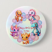 Schattigee dinosaurus Balloon School kinderen verj Ronde Button 7,6 Cm (Voorkant)