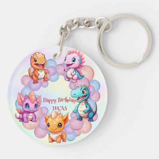 Schattigee dinosaurus Balloon School kinderen verj Sleutelhanger (Achterkant)