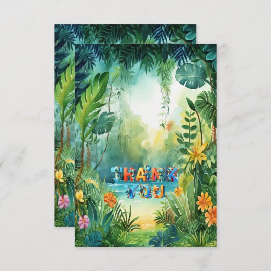 Schattigee dinosaurus bedankkaart (Voorkant / Achterkant)