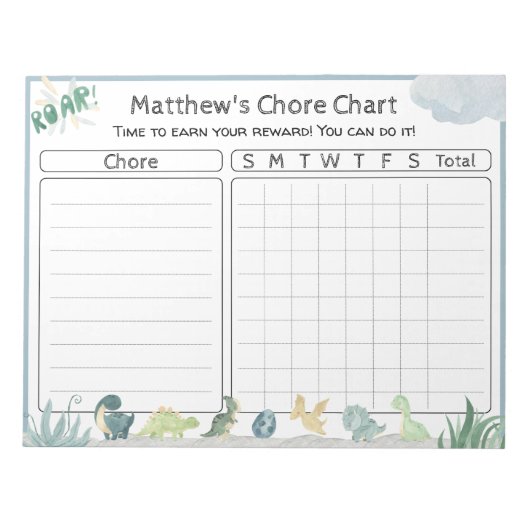 Schattigee Dinosaurus Beloningstabel Gepersonalise Notitieblok (Voorkant)