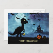 Schattigee dinosaurus blij met Halloween Feestdagenkaart (Voorkant / Achterkant)
