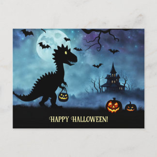 Schattigee dinosaurus blij met Halloween Feestdagenkaart