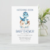 Schattigee Dinosaurus Blue Boy Hatching Soon Baby Kaart (Staand voorkant)