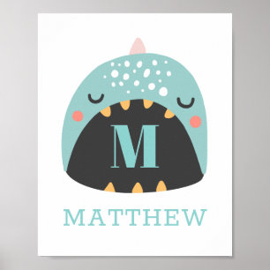 Schattigee dinosaurus. Blue Dino voor baby jongen  Poster