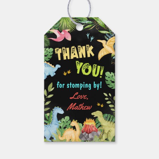 Schattigee Dinosaurus Boy eerste verjaardagsfeestj Cadeaulabel (Voorkant)