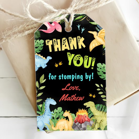 Schattigee Dinosaurus Boy eerste verjaardagsfeestj Cadeaulabel