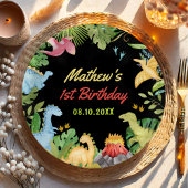 Schattigee Dinosaurus Boy eerste verjaardagsfeestj Papieren Bordje