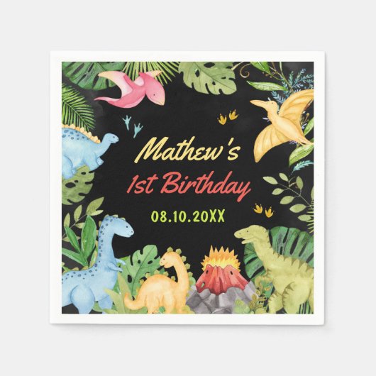 Schattigee Dinosaurus Boy eerste verjaardagsfeestj Servet (Voorkant)