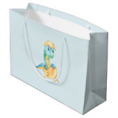 Schattigee Dinosaurus Boys Baby shower Gift Bag Large Cadeautasje (Achterkant Gekanteld)