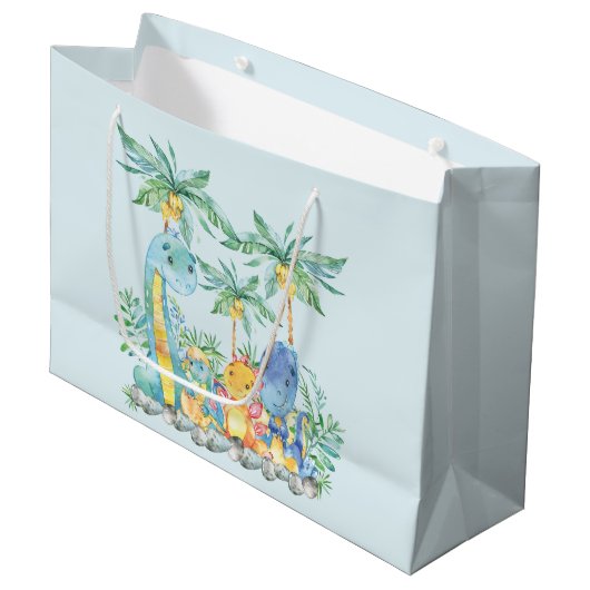 Schattigee Dinosaurus Boys Baby shower Gift Bag Large Cadeautasje (Voorkant Gekanteld)