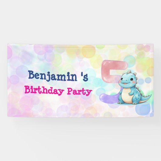 Schattigee dinosaurus brullen Boy 5e verjaardagsfe Spandoek (Horizontaal)