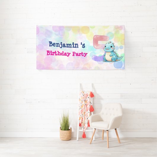 Schattigee dinosaurus brullen Boy 5e verjaardagsfe Spandoek (Insitu)