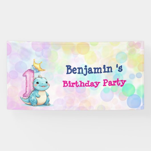 Schattigee dinosaurus brullen Boy eerste verjaarda Spandoek (Horizontaal)