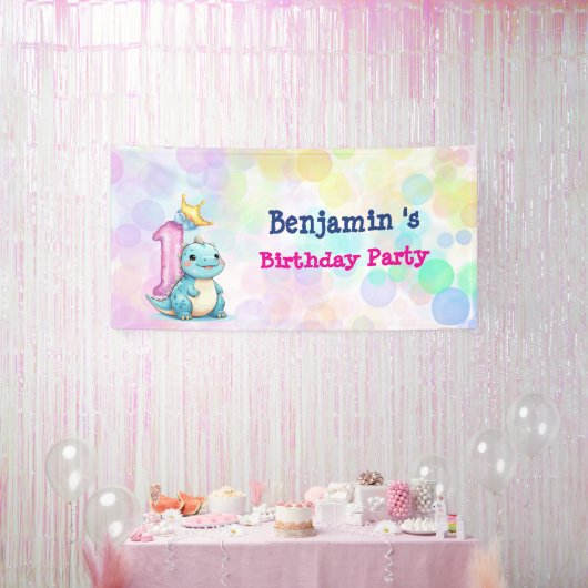 Schattigee dinosaurus brullen Boy eerste verjaarda Spandoek (Feest)