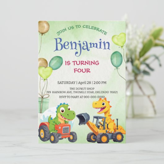 Schattigee dinosaurus constructie vrachtwagenballo (Staand voorkant)