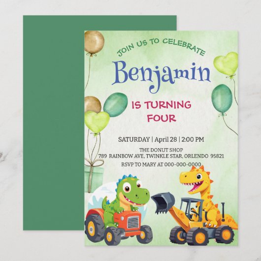 Schattigee dinosaurus constructie vrachtwagenballo (Voorkant / Achterkant)