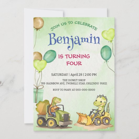 Schattigee dinosaurus constructie vrachtwagenballo (Voorkant)