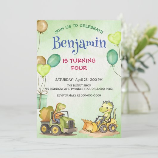 Schattigee dinosaurus constructie vrachtwagenballo (Staand voorkant)