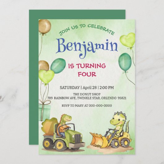 Schattigee dinosaurus constructie vrachtwagenballo (Voorkant / Achterkant)