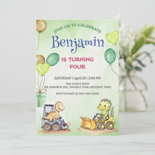 Schattigee dinosaurus constructie vrachtwagenballo (Staand voorkant)