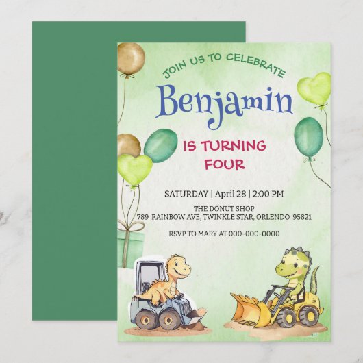 Schattigee dinosaurus constructie vrachtwagenballo (Voorkant / Achterkant)