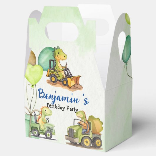 Schattigee dinosaurus constructie vrachtwagenballo bedankdoosjes (Geopend)