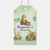 Schattigee dinosaurus constructie vrachtwagenballo cadeaulabel (Voorkant)