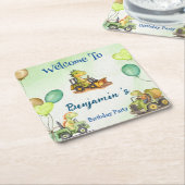 Schattigee dinosaurus constructie vrachtwagenballo kartonnen onderzetters (Schuin)