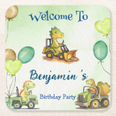 Schattigee dinosaurus constructie vrachtwagenballo kartonnen onderzetters (Voorkant)