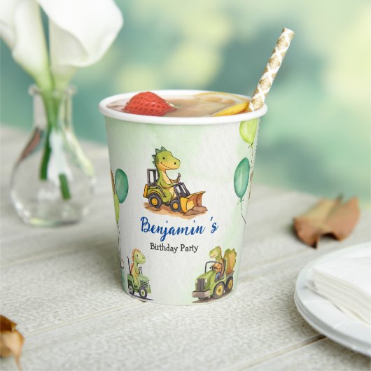 Schattigee dinosaurus constructie vrachtwagenballo papieren bekers (Insitu)