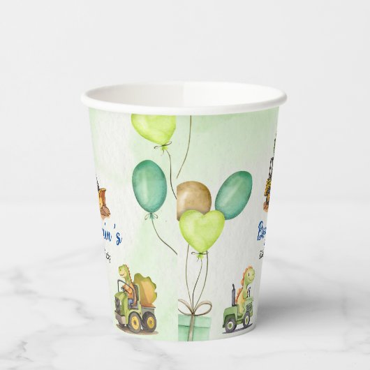 Schattigee dinosaurus constructie vrachtwagenballo papieren bekers (Links)