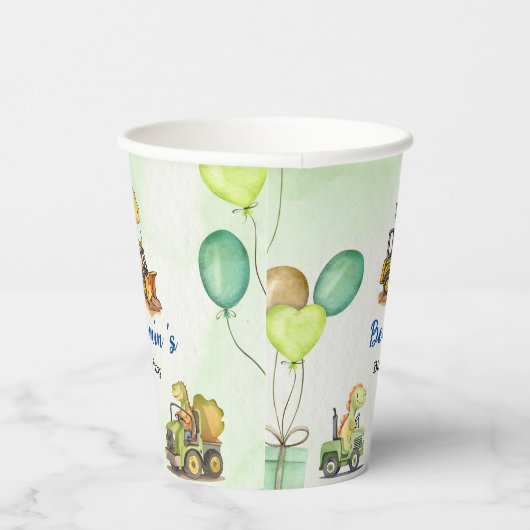 Schattigee dinosaurus constructie vrachtwagenballo papieren bekers (Rechts)