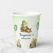 Schattigee dinosaurus constructie vrachtwagenballo papieren bekers (Voorkant)