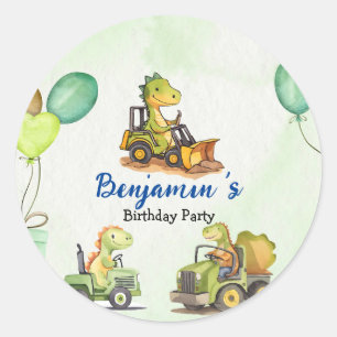 Schattigee dinosaurus constructie vrachtwagenballo ronde sticker