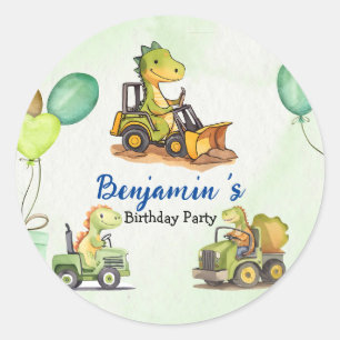 Schattigee dinosaurus constructie vrachtwagenballo ronde sticker