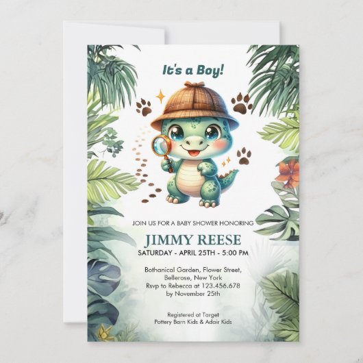 Schattigee dinosaurus Cool Dino Baby Jongensdouche Kaart (Voorkant)