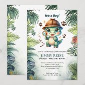 Schattigee dinosaurus Cool Dino Baby Jongensdouche Kaart (Voorkant / Achterkant)