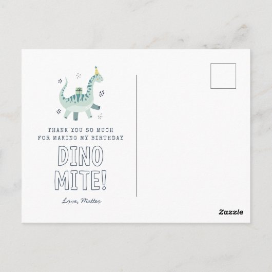 Schattigee dinosaurus dank u Briefkaart (Achterkant)