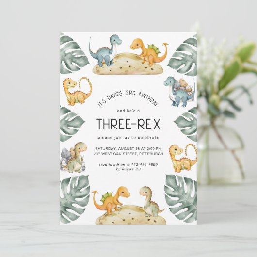Schattigee Dinosaurus Derde Verjaardag Drie-Rex Pa Kaart (Staand voorkant)