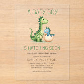 Schattigee dinosaurus die snel uitkomt Baby Boy Sh Acryl Uitnodigingen (Voorkant)