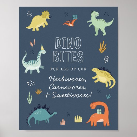 Schattigee dinosaurus dino beet voedsel tafel teke poster (Voorkant)