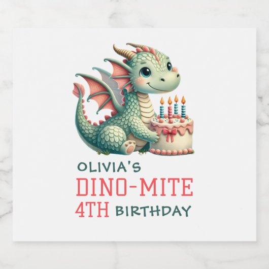 Schattigee dinosaurus dino-mijt verjaardagsfeest sparkling wijnetiket (Enkel label)