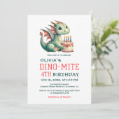 Schattigee dinosaurus dino- mijt verjaardagsfeestj bedankkaart (Staand voorkant)