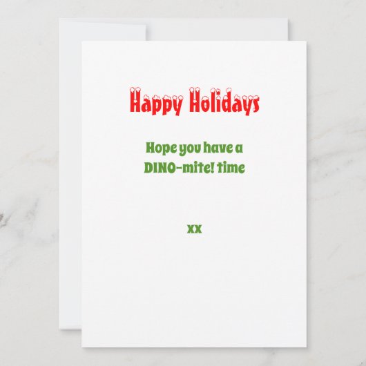 Schattigee dinosaurus dino-mite kerstflat kaart (Achterkant)