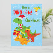 Schattigee dinosaurus dino-mite kerstflat kaart (Staand voorkant)