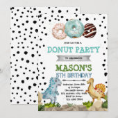Schattigee dinosaurus donut-feestuitnodiging kaart (Voorkant / Achterkant)